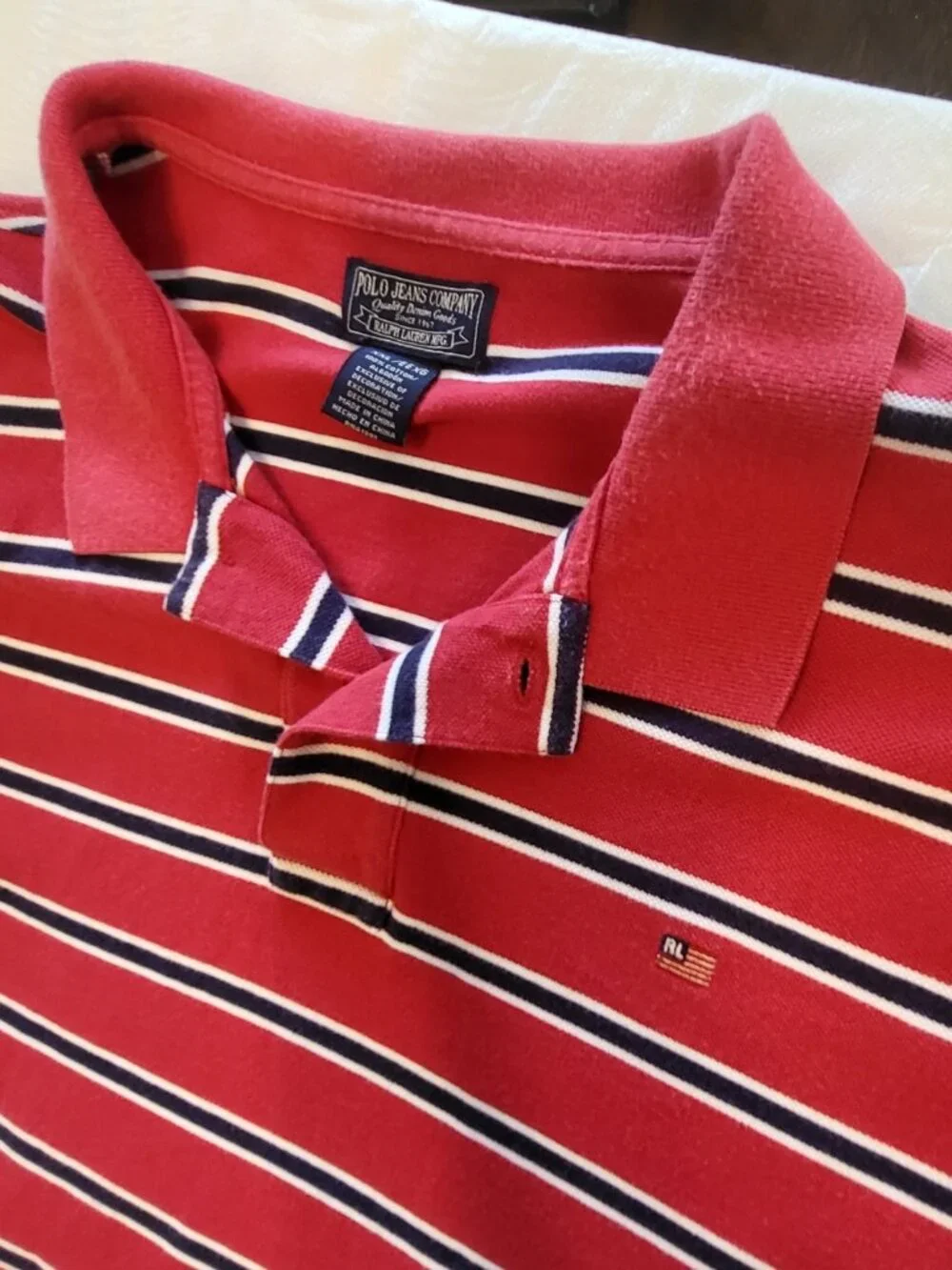 Vintage Polo Jeans Company Polo Shirt Ralph Lauren Flag Striped XXL Y2K Preppy